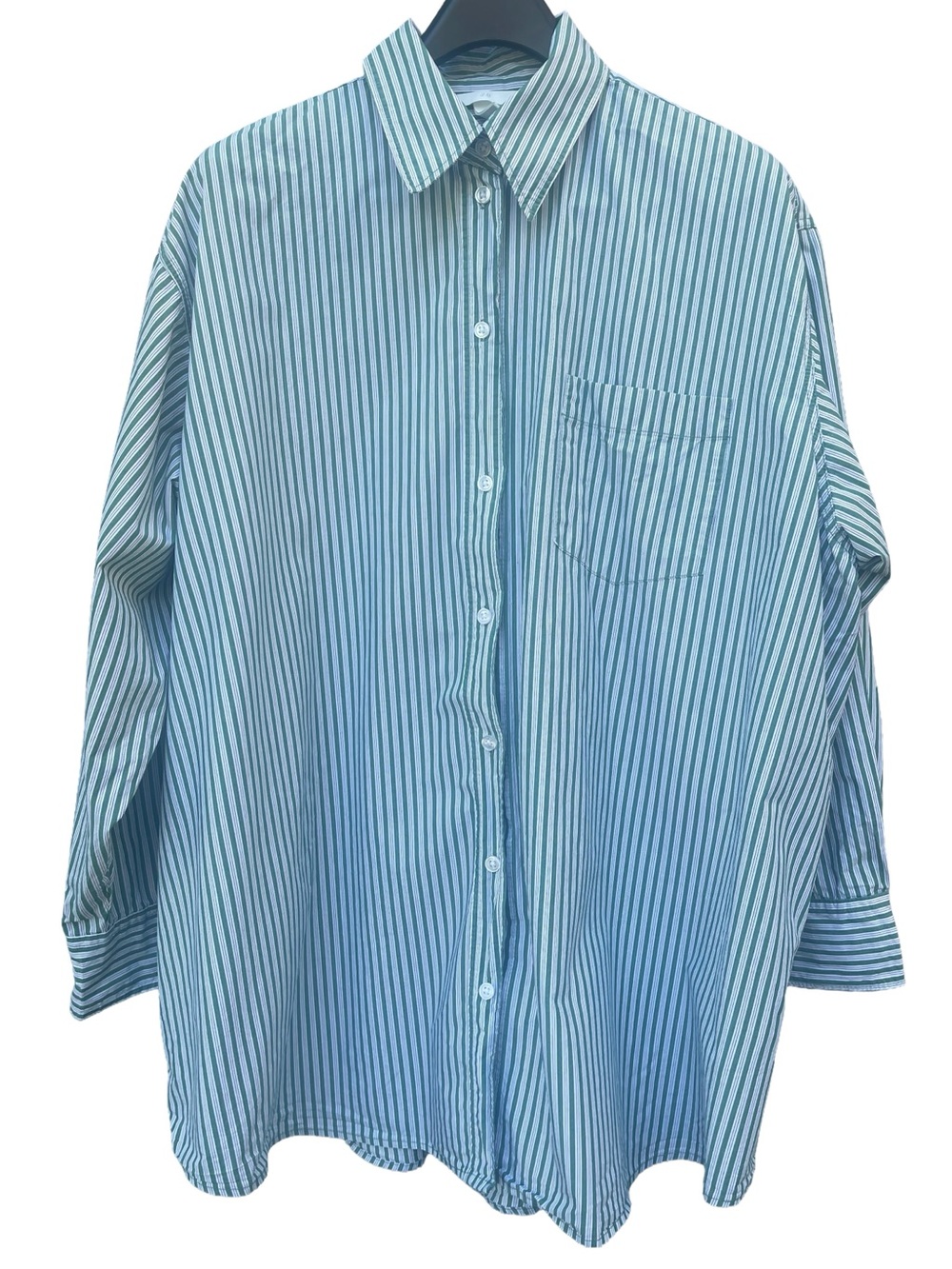 Women’s H&M Green & White Striped Oversized Button Down Shirt